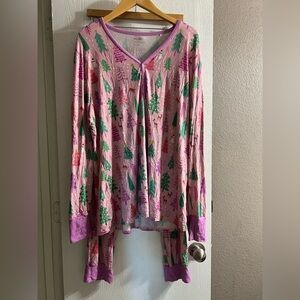 Little Sleepies Pajama Set  Christmas Twinkling Trees Print Lounge Women Sz XL